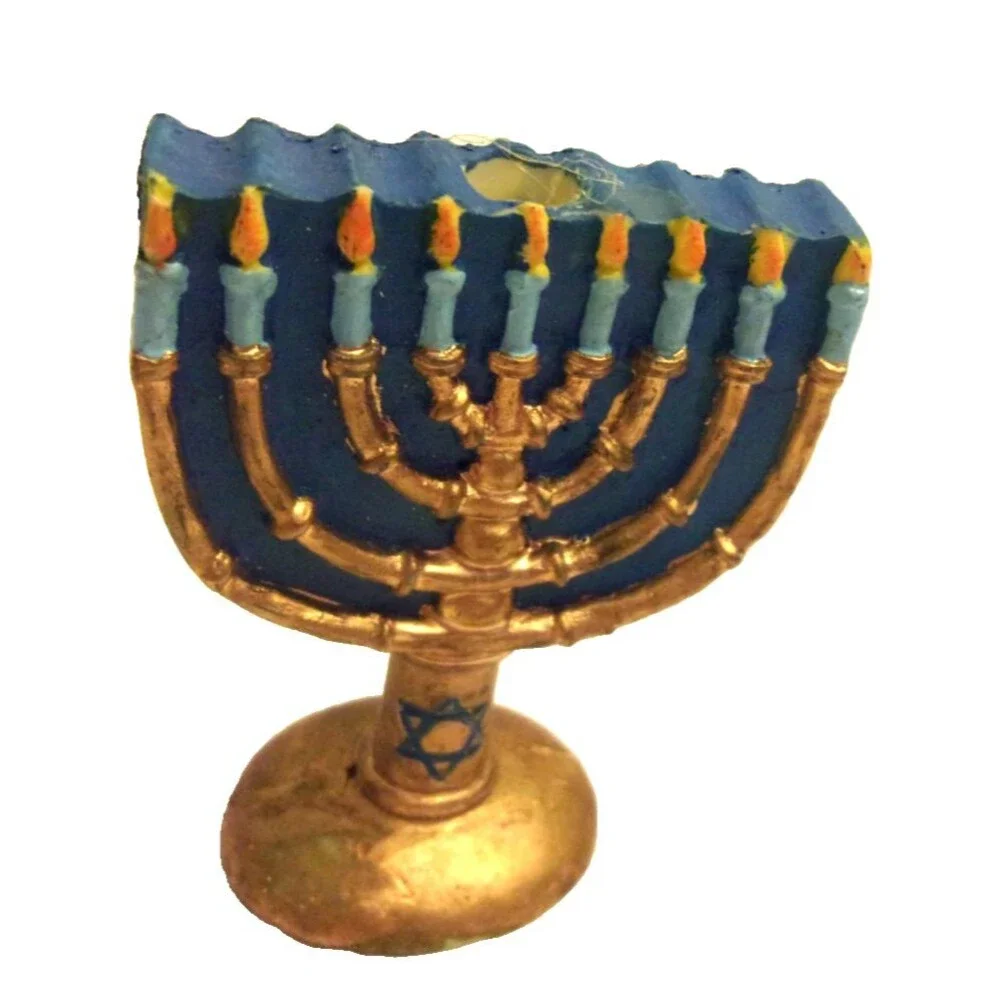 Menorah Silver Blue White Enamel Inlays + Ceamic Decoration Hanukkah Chanukah
